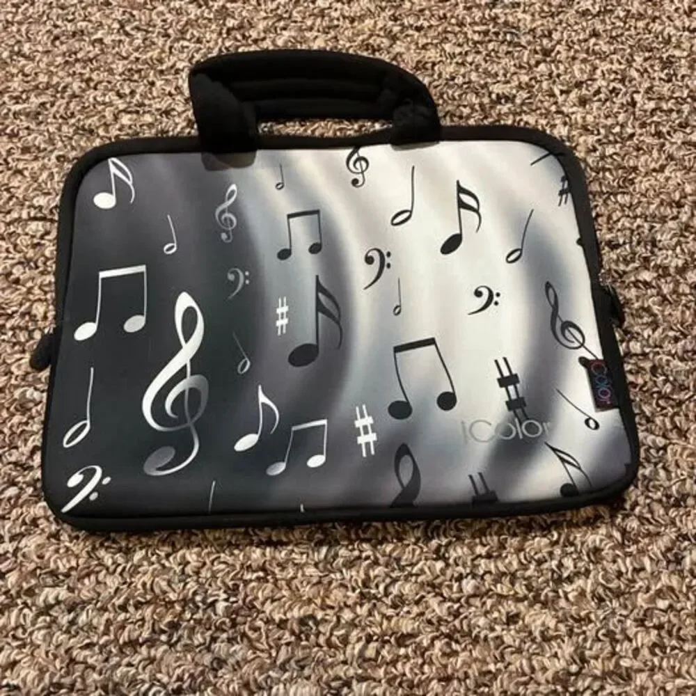 iColor Tablet/Small Laptop Sleeve Music Notes Black White Grey